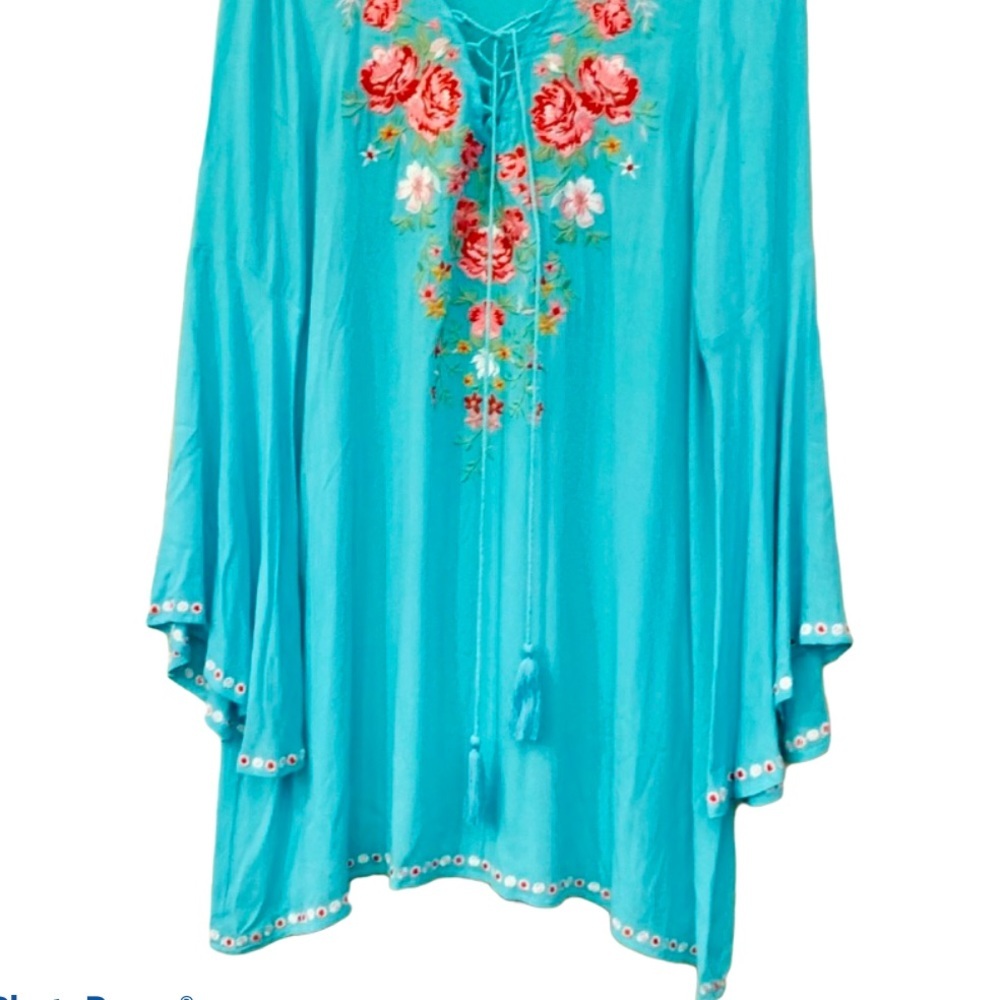 Peach‎ Love 🍑 Turquoise Embroidered Beach 👗Dress